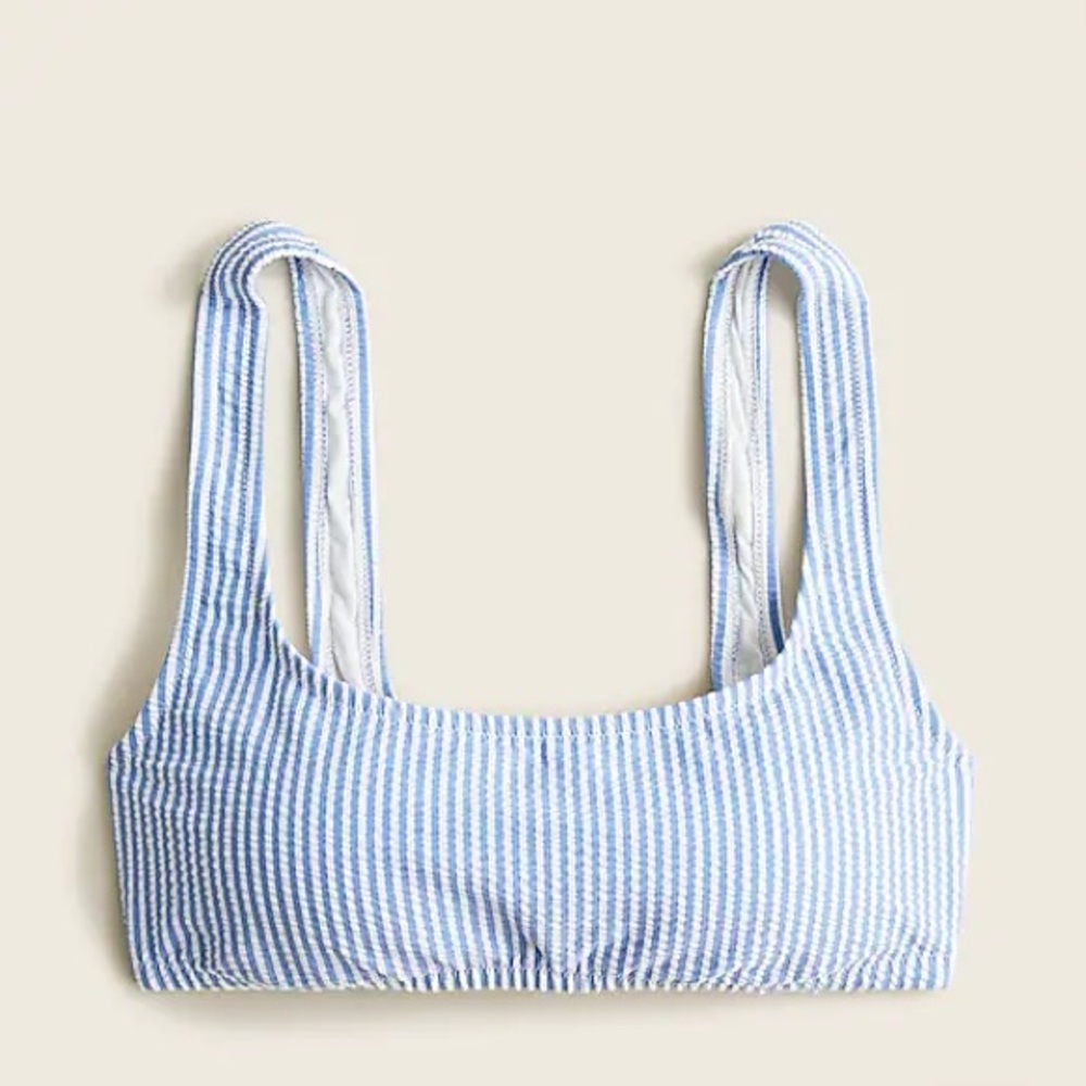 J Crew Scoopneck Bikini Top - Blue Seersucker